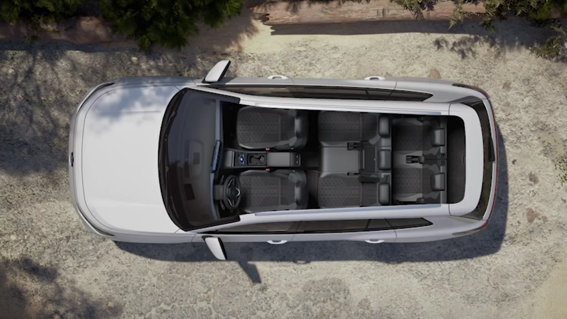 Der VW Tayron mit 7 Sitzen von oben fotografiert
