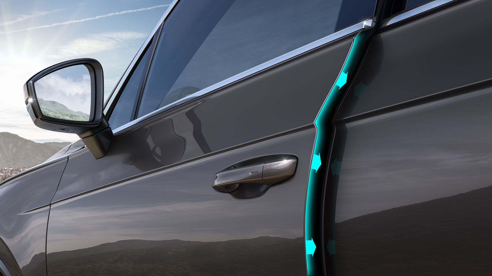 Grafik zeigt, die optionale Türzuziehhilfe im neuen VW Touareg.