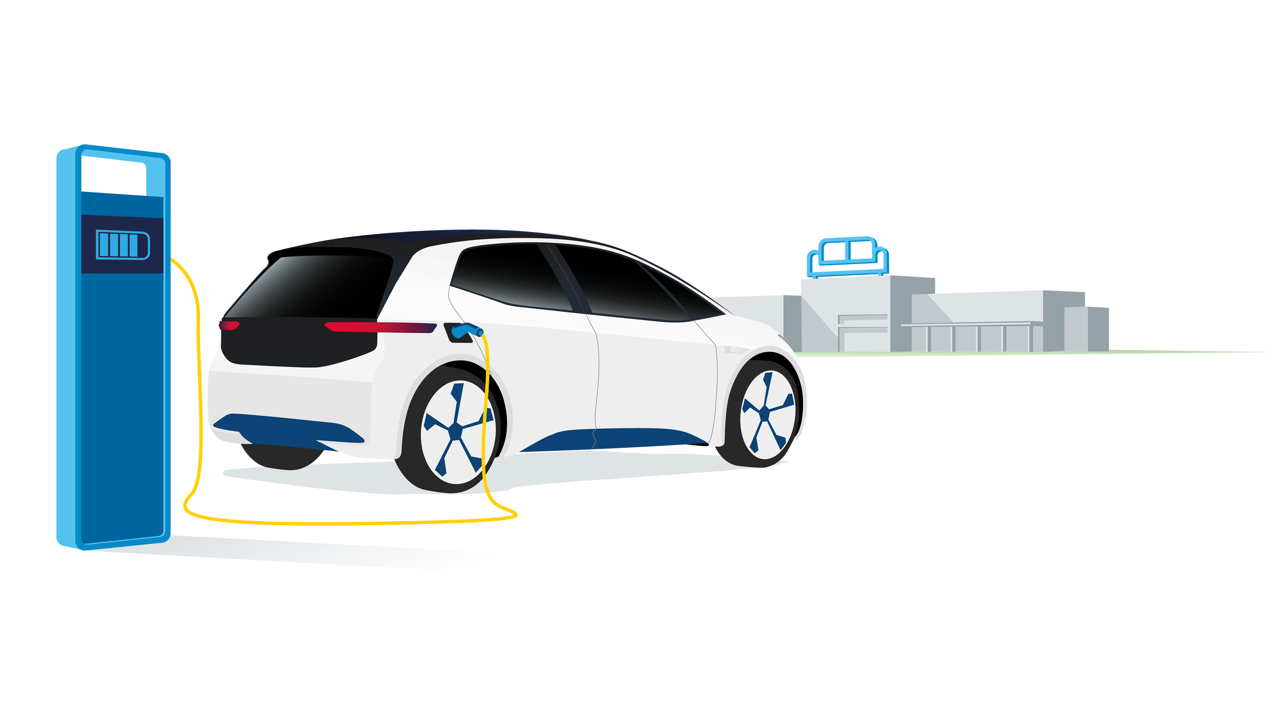 Ein Elektro-Auto wird vor einem Möbelhaus kostenlos geladen